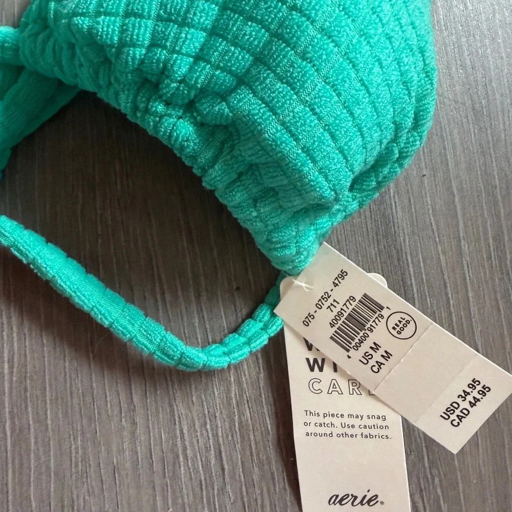 Aerie Waffle Textured Triangle Bikini Top Aqua Green Teal Womens medium